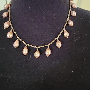 Vintage Liz Claiborne Pink Pearl Necklace With Gold Chain
